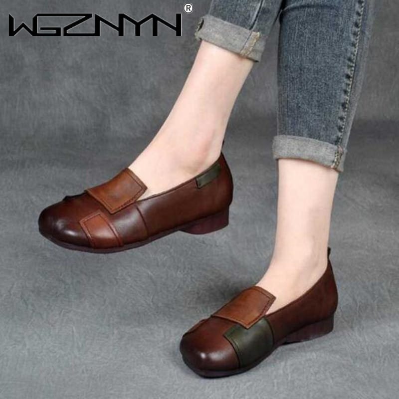 Autumn NEW Women's Retro Shoes New Fashion Casual Sneakers Women Leather Shoes Ladies Slip on Comfortable Plus Size Work Shoes