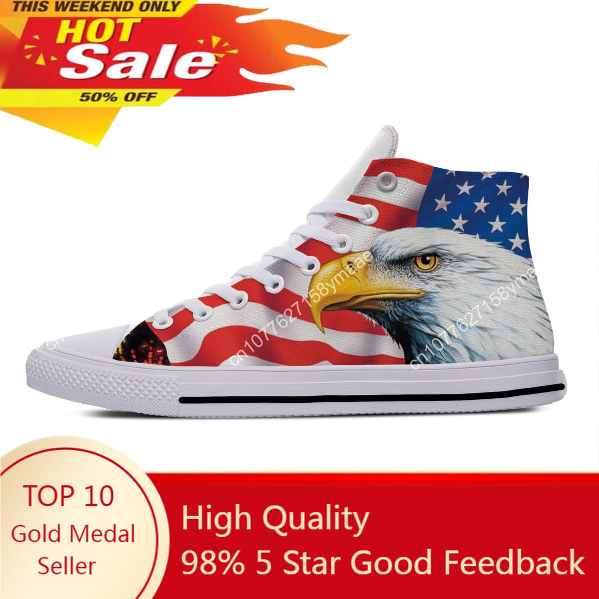 2022 USA US American America Flag Eagle Patriotic Casual Cloth Shoes High Top Lightweight Breathable 3D Print Men women Sneakers