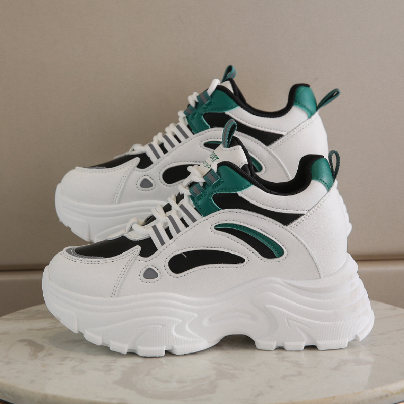 Mix Color Women's Chunky Platform Sneakers 2024 Spring Breathable Vulcanize Shoes Female Lace-Up Thick Sole Walking Shoes Woman