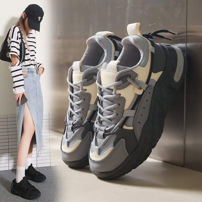 2024 New Women Chunky Sneakers Girl Student Mesh Patchwork Casual Sport Platform Shoes Thick-soled Athletic Shoes