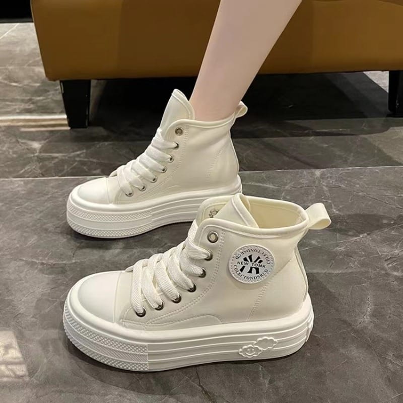 Candy Color Trendy Shoes Women High Top Sneakers Canvas Women Flats Platform Ankle Boots Basket Femme Chaussures Femmes