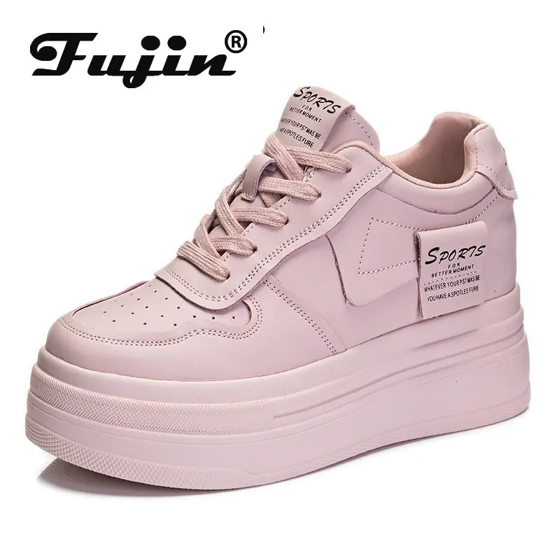 Fujin 8cm Cow Genuine Leather Females Comfy Casual Ladies Vulcanize Women Platform Autumn Spring High Brand Sneakers Breathable