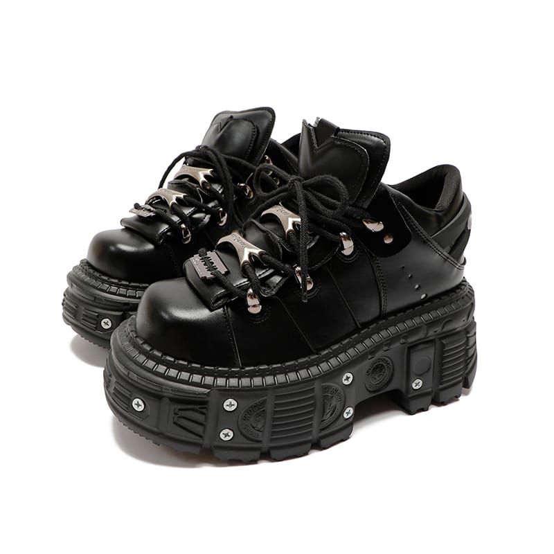 Man And Women Platform Shoes Rock Punk Style Metal Decoration Lace-Up Sneakers Gothic Unisex Thick Bottom Woman's Ankle Boots