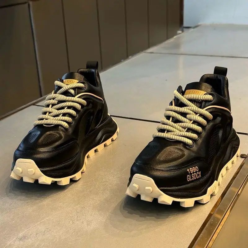 New Fall Men's Casual Sneakers High Street Trend Thick Soled Black Designer  Women's Hiking Sneakers Shoes for Men