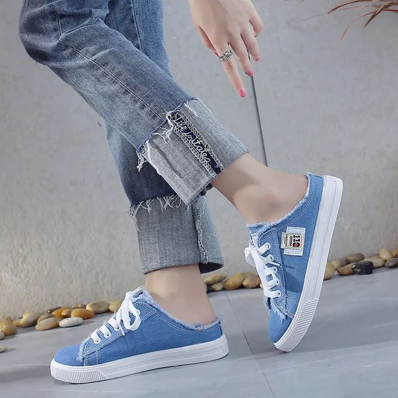 Women Canvas Snakers Summer 2023 Breathable White Sneakers Ladies Lace Up Comfy Casual Shoes 35-43 Large-Sized Outdoor Sneakers
