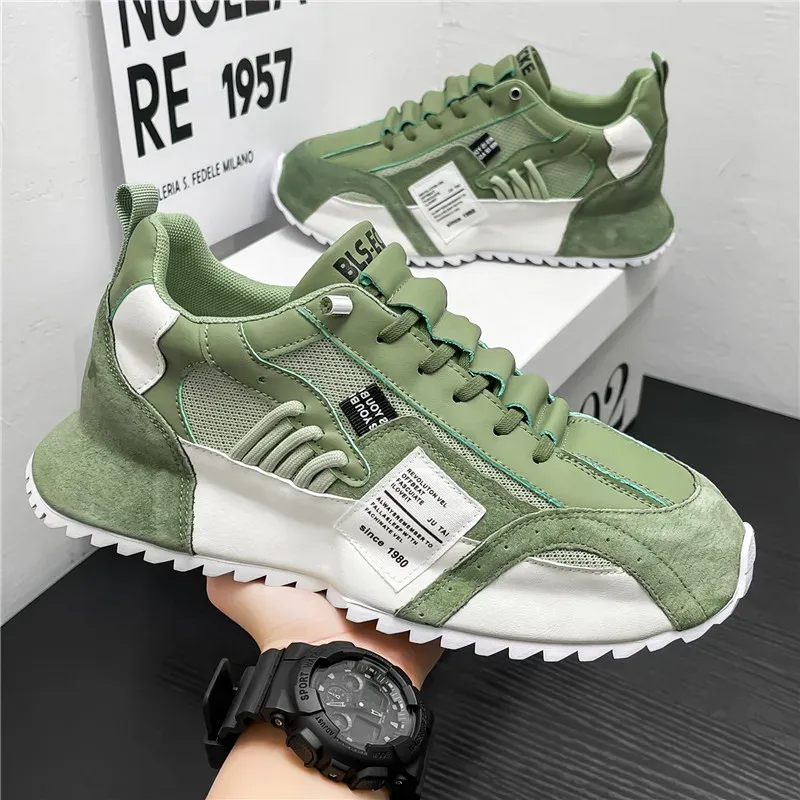 Color Block Chunky Sneakers Men Running Shoes 2024 Fashion Casual Breathable Leather Mesh Increased Thick Platform Designer Shoe