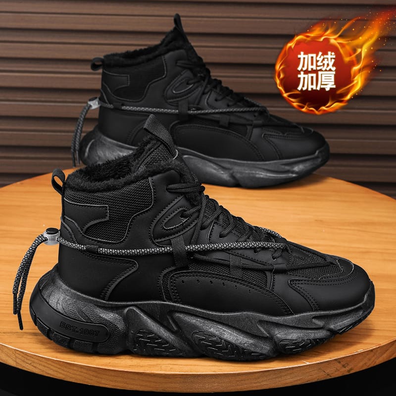 Fashion Versatile Plus Velvet Men's Shoes Trendy Comfortable Warm Casual Shoes Thick-soled Shock-absorbing Non-slip Sports Shoes