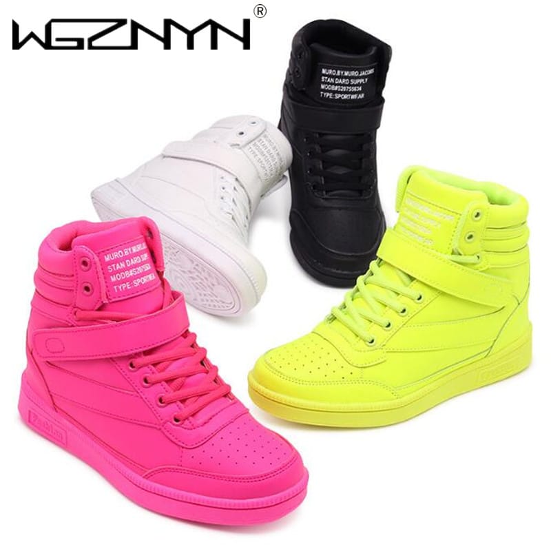 2023 Woman Breathable High Top Black White Boots Shoes Women Casual Sport Shoes Platform Hidden Increasing Sneakers Leather Shoe