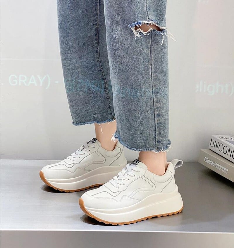 Women Shoes Wedges Sneakers Vulcanize Shoes Shake Shoes Fashion Girls Sport Shoes Genuine Leather Sneakers Shoes Footwear