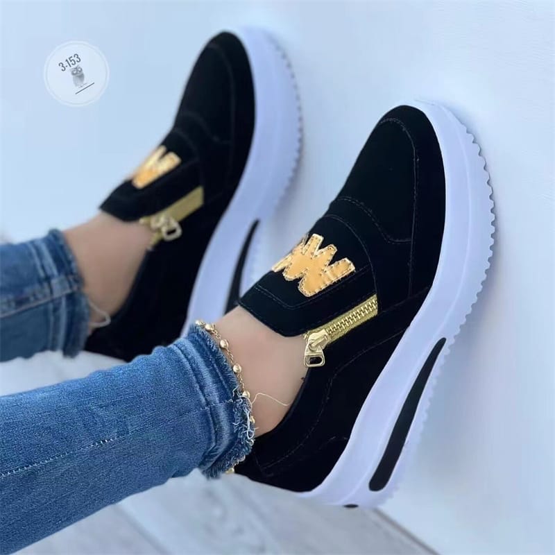 New 2024 Women Casual Sneakers M Printed Side Zipper Platform Plus Size Vulcanized Shoes  Plataforma Feminino