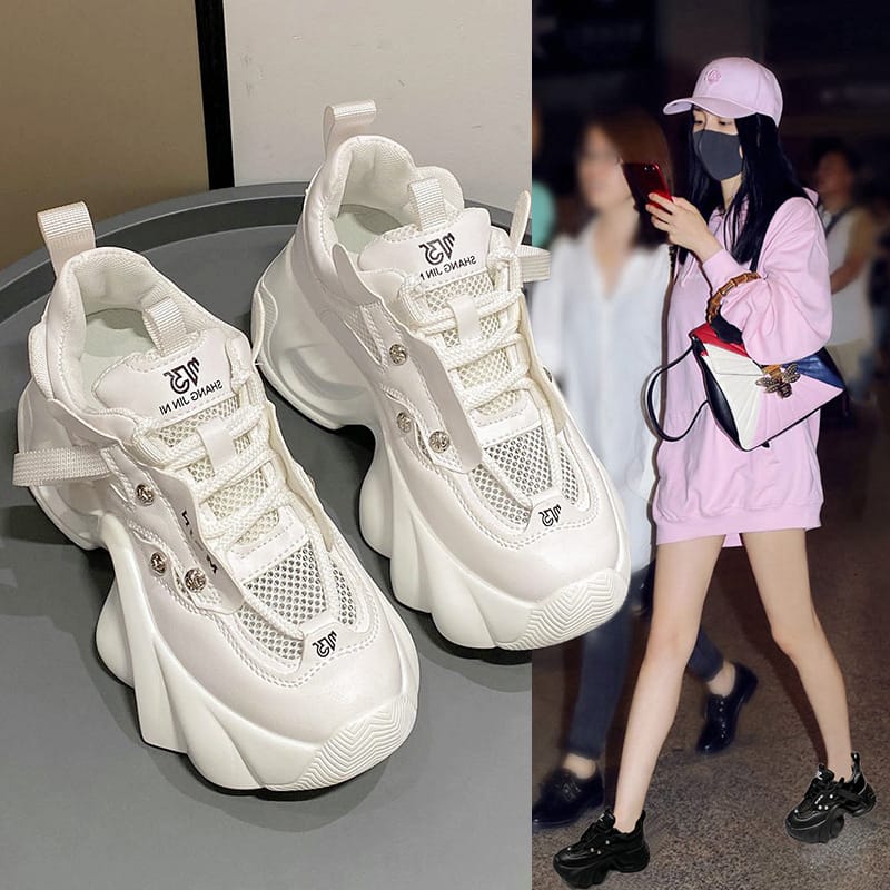 Korean Version Elevated Increase Sneakers Women Mesh Breathable 2023 New Fashion Casual Simple All-match Women Shoes Autumntime