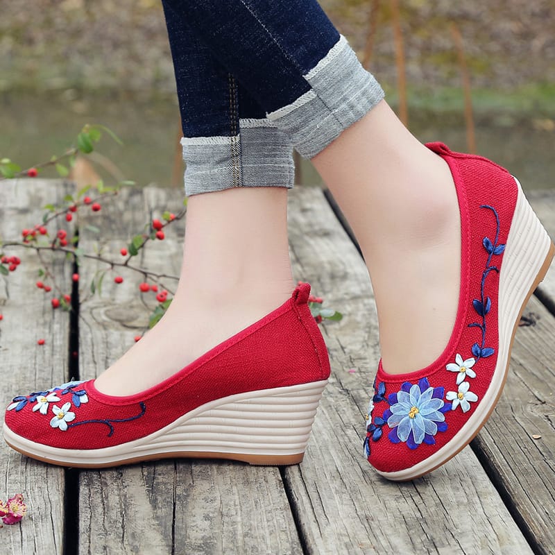 2024 New Ethnic Style Single Shoes Cloth Shoes Women Embroidered Bowknot Women's Literary Ladies Flat Shoes Hemp Edge