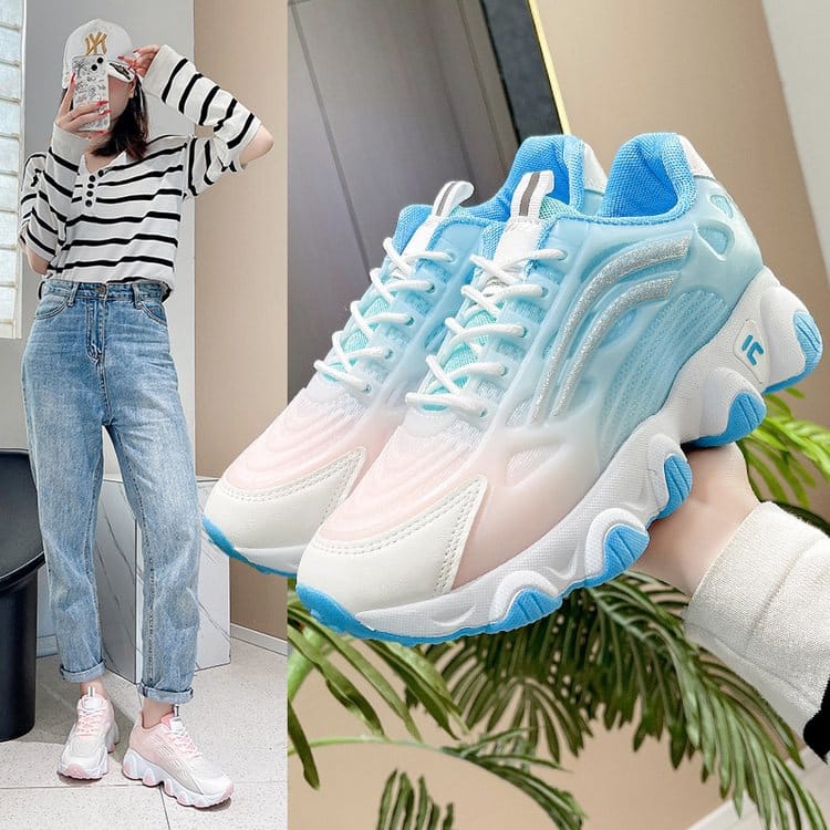 Womens Trainers Shoes Sneakers Platform Woman-shoes Running Fashion Heels Thick Sole 2024 Roses Mesh PVC Increased Internal Summ