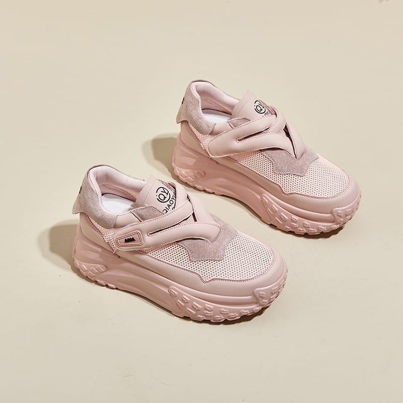 Chunky Sneakers Women Genuine Leather Mesh Casual Shoes Summer Daily Shoes Height Increased Platform Shoes Zapatillas De Mujer