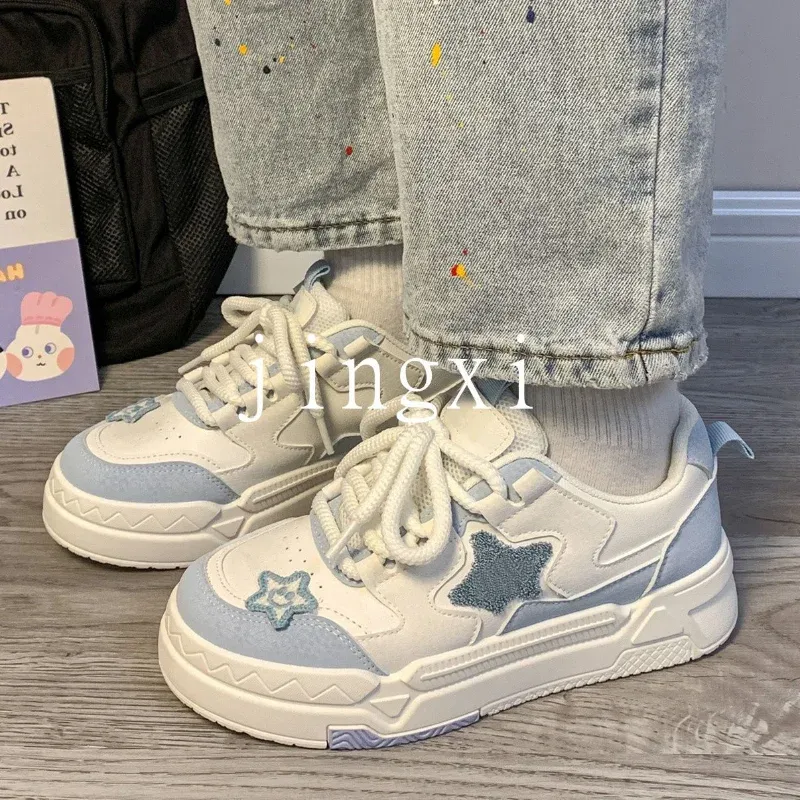 Blue White Sports Shoes Casual Platform Sneakers Women Kawaii Lolita Vintage Vulcanize Korean Fashion Designer Flats Footwear