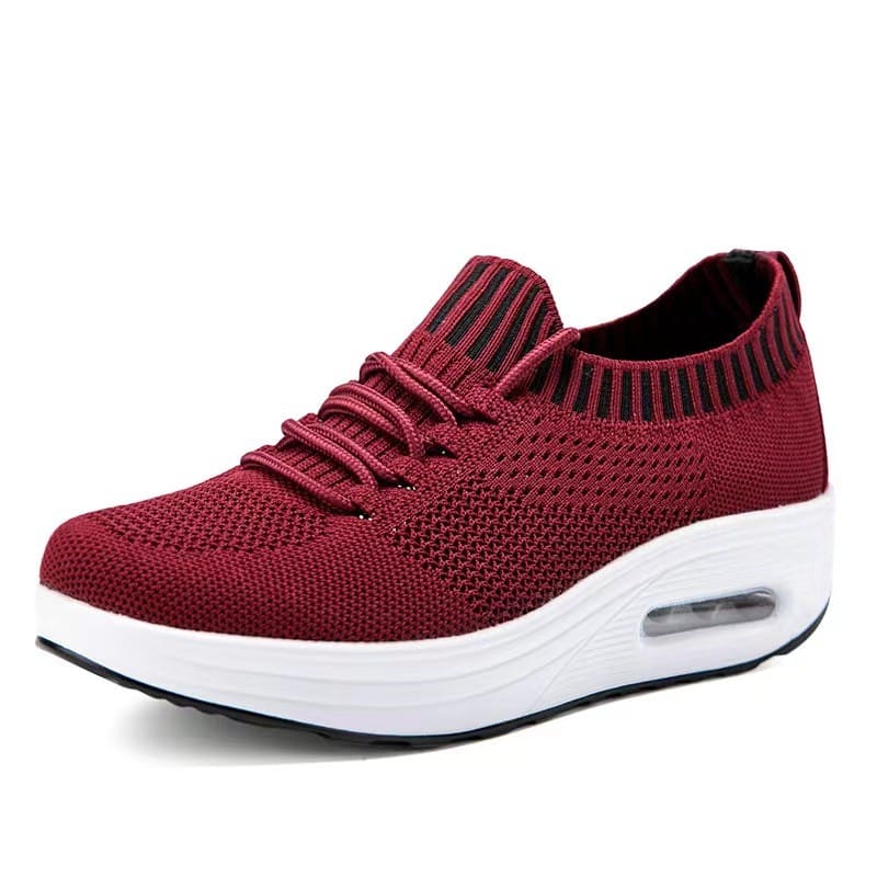 Breathable Knit Casual Shoes Women's Lace Up Platform Sneakers Slim Wedges Outdoor Walk Shoes Female Height Increase Swing Shoes