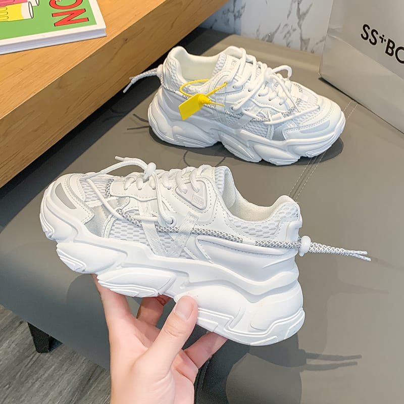 White Sneakers Women 2022 Fashion Breathable Vulcanized Shoes Women Reflective Wedges Dad Shoes Casual Women Chunky Sneakers