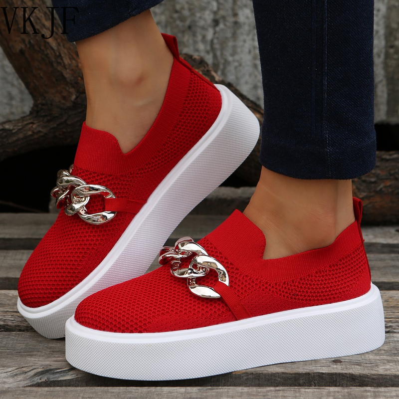 Women Shoes 2023 Casual Shoes Women Metal Chain Loafers Fashion Sneakers Flats Women Platform Plus Size 43 Zapatillas Mujer