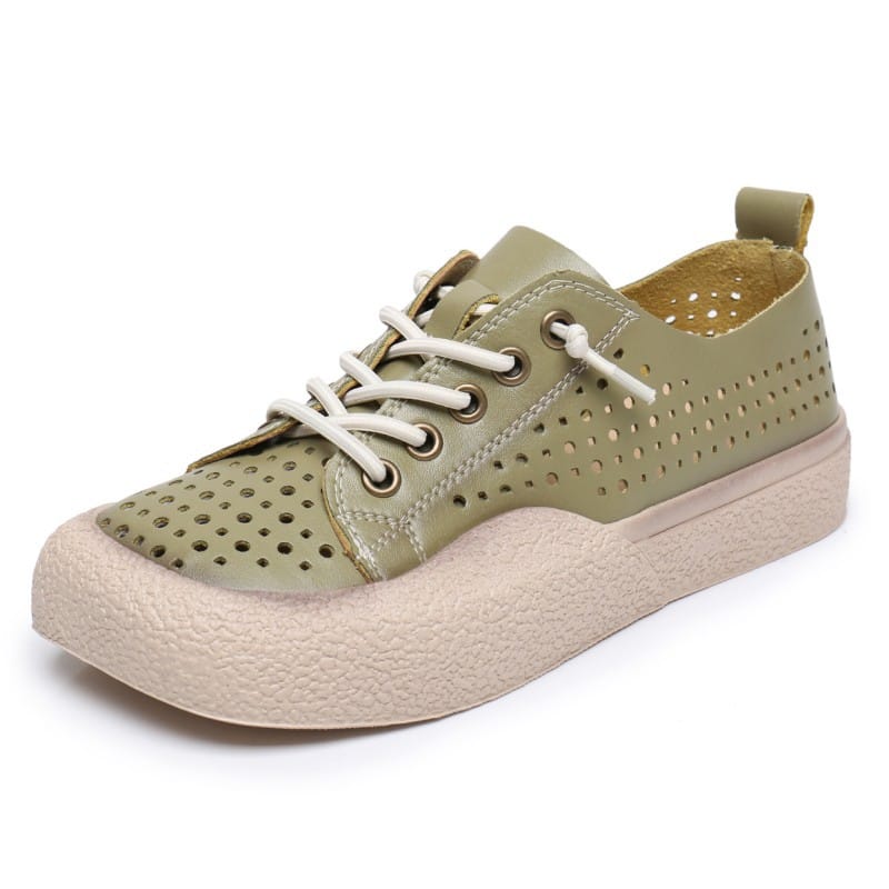 GKTINOO Women Sneakers Summer Shoes Genuine Leather Loafers Lace-Up Hollow 2024 New Handmade All-Match Platform Sneakers