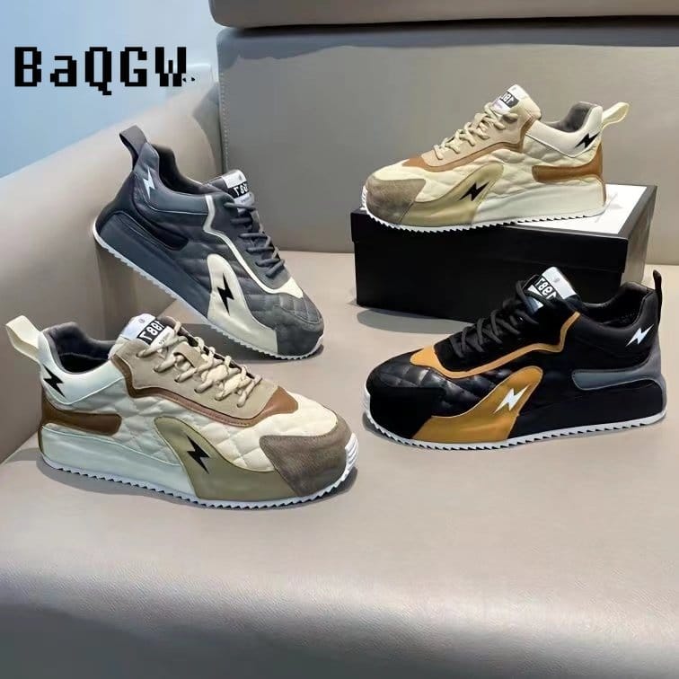 Casual Microfiber Leather Spring Breathable Increased Internal Platform Shoes for Male Women Fashion Running Chunky Sneakers