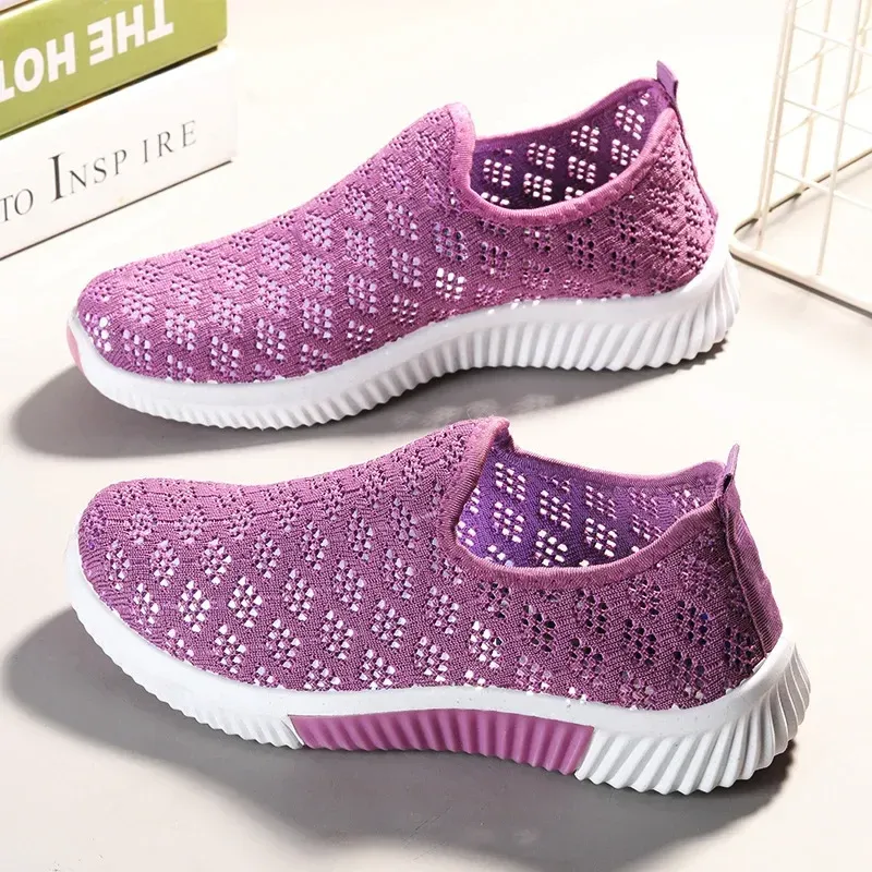 2024 New Summer Korean Mesh Comfortable Women Shoes Breathable Hollow Sports Walking Sneakers Casual Flat Ladies Solid Shoes