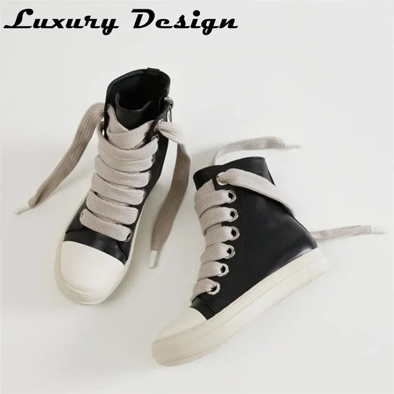 Rick Vintage Designer Men's Shoes Thick Shoelace Fashion High Top Platform Black Leather Casual Women's Chunky Sneaker