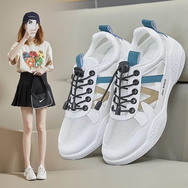 New 2024 Summer Women Flats Fashion Hollow Breathable Casual Sports Shoes Woman Vulcanize Shoes Ladies Non-slip Walking Sneakers