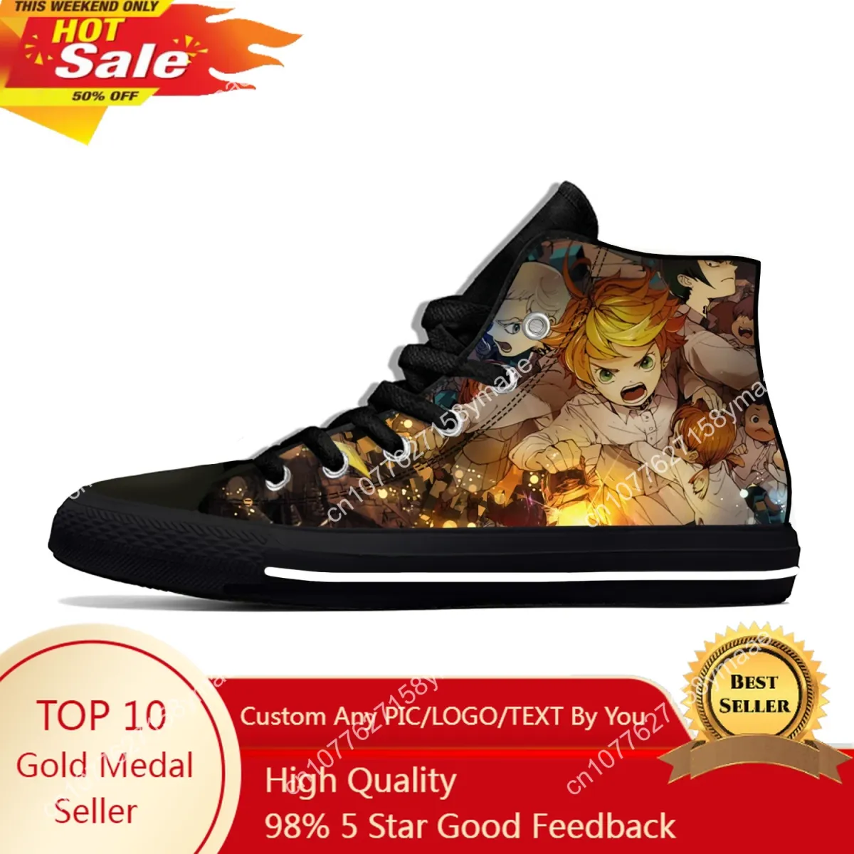 The Promised Neverland Anime Novelty Design Fashion Lightweight High Top Canvas Shoes Men Women Casual Breathable Sneakers