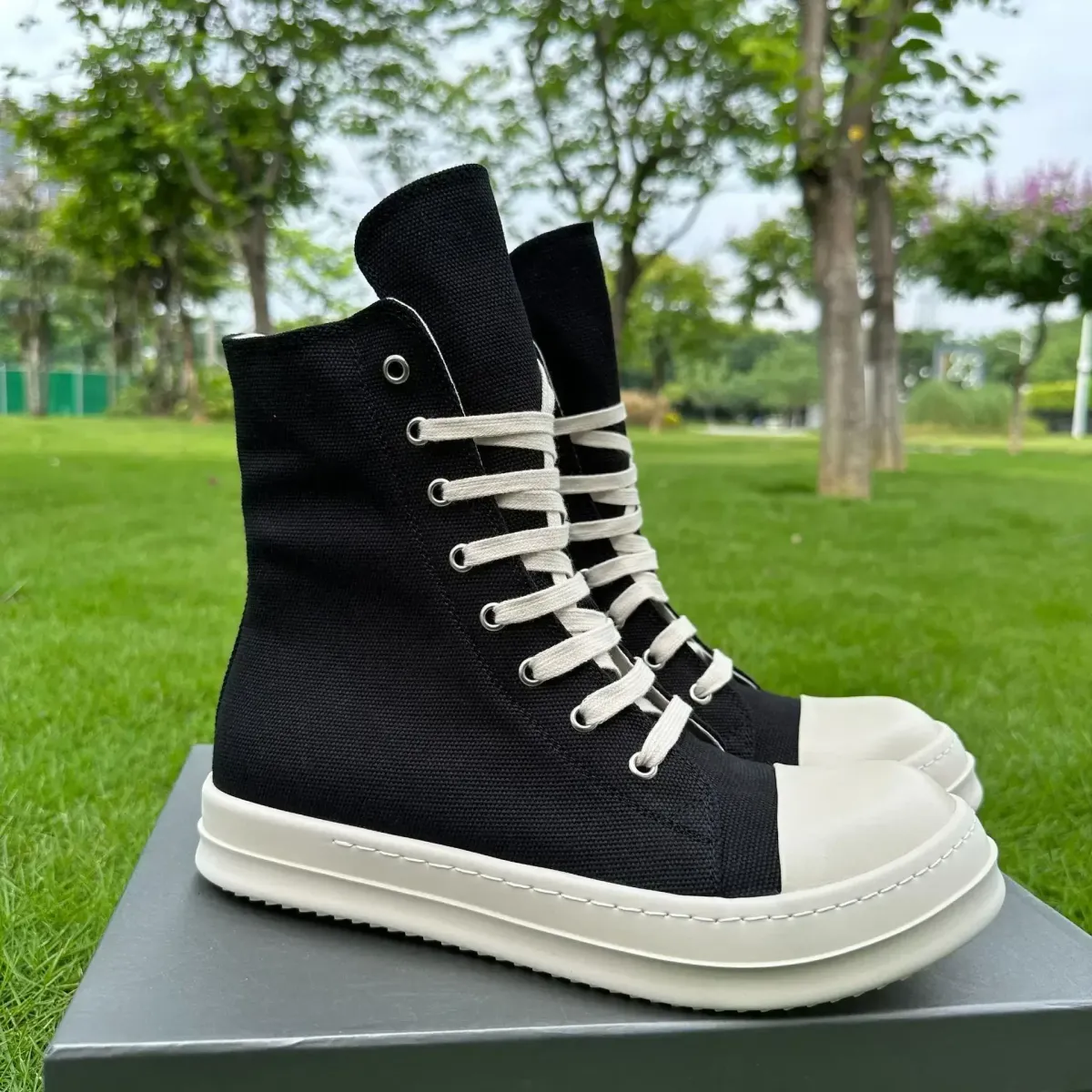 Rick High Quality High Top Board Shoes Thick Sole Heightened Black Shoes Versatile Canvas Shoes Women's Boots Trend 2024