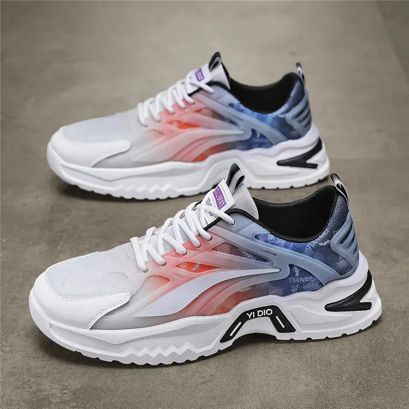 2024 Spring Men's Sneakers Fashion Thick Sole Men Casual Sneakers Lace Up Mesh Breathable Comfortable Outdoor Running Shoes Male