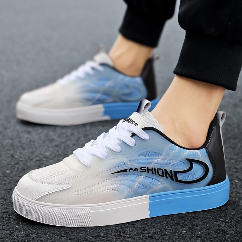 Low top board shoes for men's spring mesh breathable and non stuffy feet, night light anti slip soft sole casual white men's spo