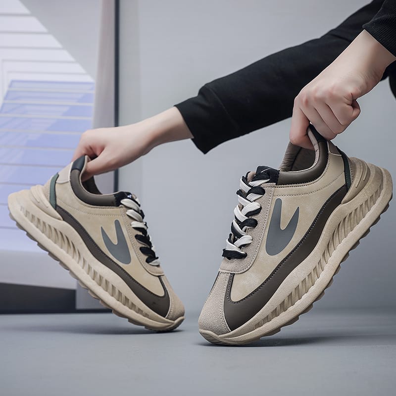 2024 Thick Sole Versatile Clunky Sneaker For Men 2023 New Trend Mesh Lace Up Breathable Casual Sports Shoes Increased Soft Soles