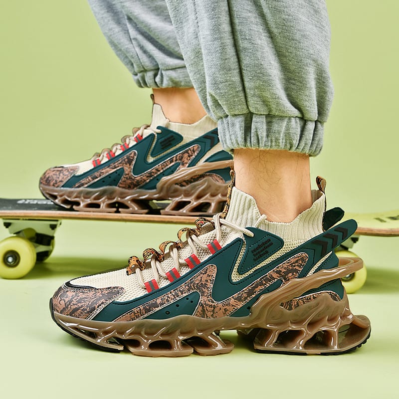 Men's Casual Sneakers Breathable Flying Woven Blade Cushioning Sports Shoes Trendy Graffiti Large Size Tennis Basketball Shoe