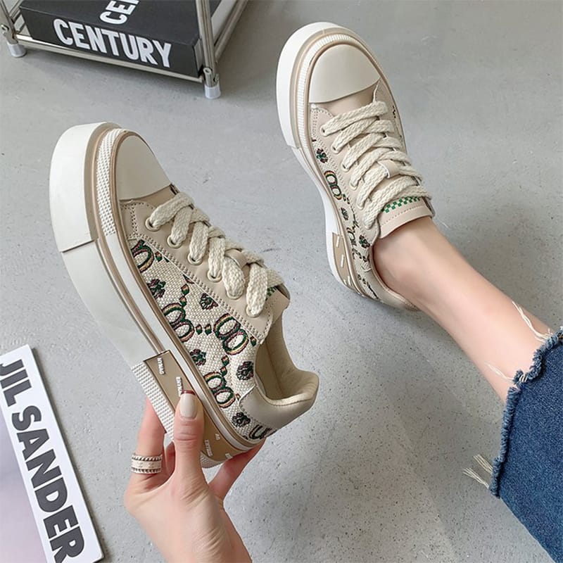 2022 Fashion Women Printed Canvas Shoes Casual Female Anti-Slip Vulcanize Platform Sneakers Ladies Summer Platform Walking Flats