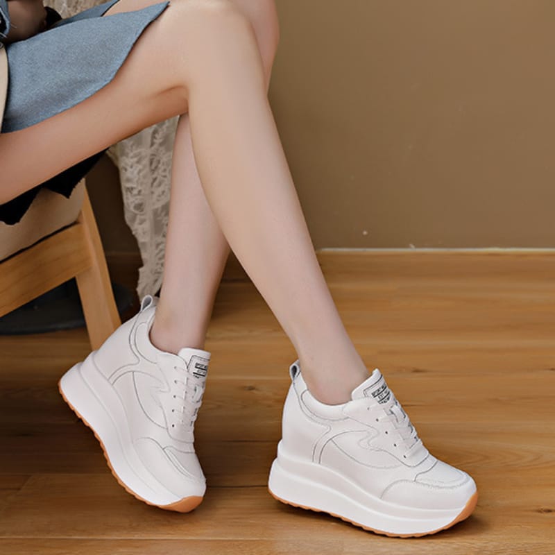 Women's Sneakers Genuine Leather Womens Casual Shoes Thick Sole Increase Height 10cm Women Sneakers Breathable Shoes Botas Mujer