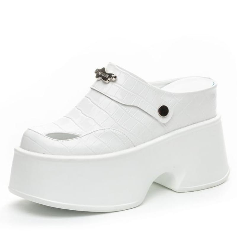 11cm Genuine Leather Synthetic Women Summer Platform Wedge Brand Bling Shoes Fashion Casual High Slippers Sandals Hollow