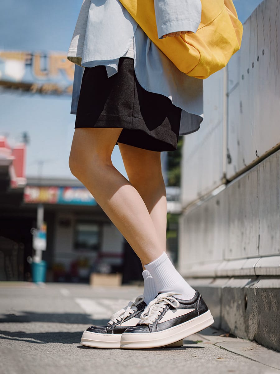 Maden Simple Versatile Thick Bottom Casual Shoes for Women Comfortable Sneakers Black and White Color Blocking Unisex Shoes