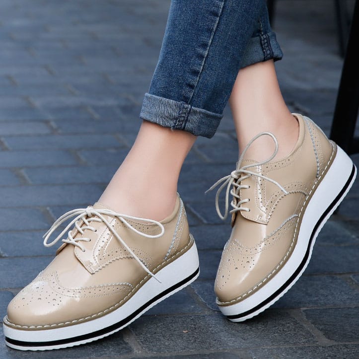 Spring Women Platform Shoes Woman  Patent Leather Flats Lace Up Footwear Female Flat Oxford Shoes For Women