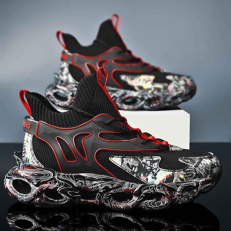 Fashion Graffiti Running Shoes Men Sock Jogging Sports Shoes Brand Design Sneakers Mesh Breathable Walking Shoes Male Footwear