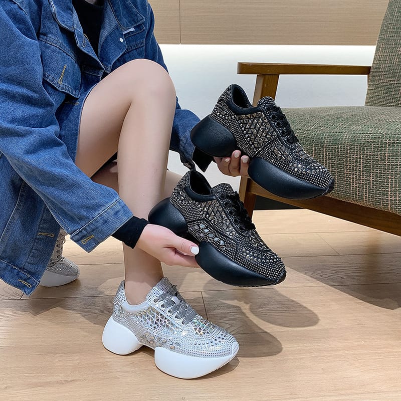 Full 2023 Autumn And Winter Seasons New Breathable Thick Sole Comfortable Water Diamond Women's Casual Princess Shoes