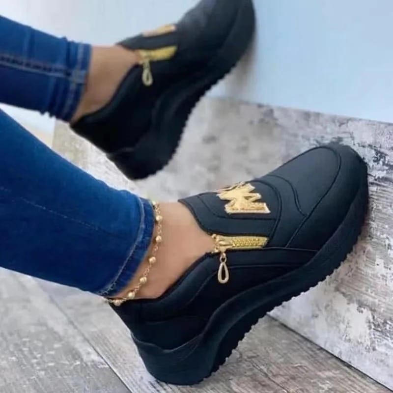 Shoes for Women Thick Bottom Solid Ladies Vulcanized Sneakers Casual Wedges Slip on Zipper Shoes Women Platform Sneakers 2023