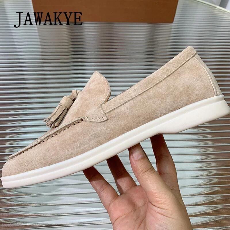 Kid Suede Men's Loafers Round Toe Slip-on Leisure Dress Mules Metal Lock Decor Outdoor Shoes New Arrival Men Flat Shoes Ballets