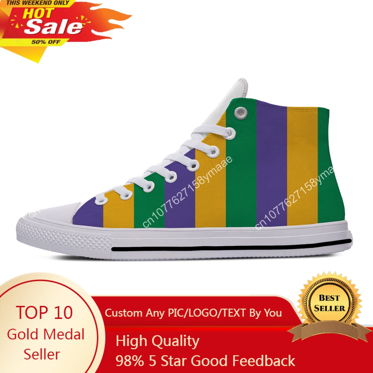 Hot Summer Mardi Gras Stripe Pattern Cool Fashion Casual Shoes High Top Lightweight Breathable Men Women Sneakers Board Shoes