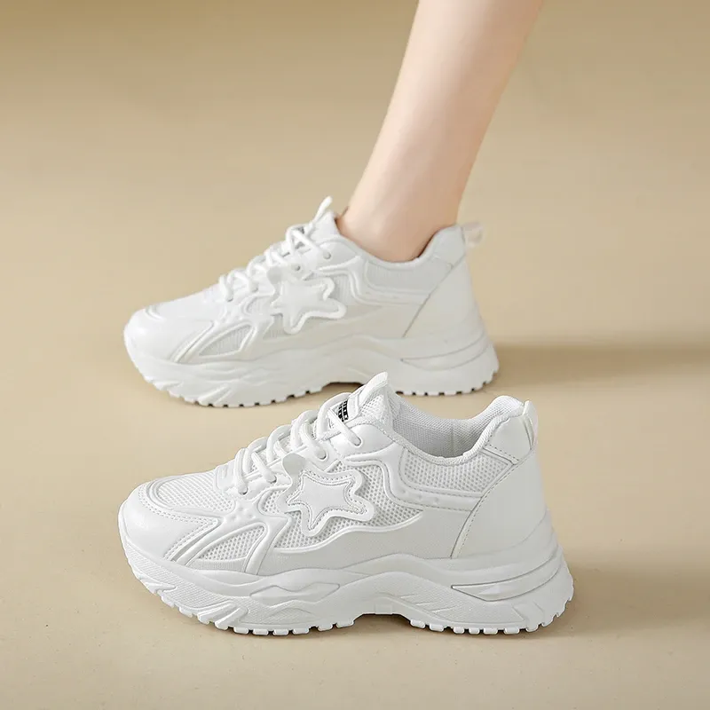 Thick soled dad shoes for women 2024 spring/summer new mesh breathable and elevated retro versatile casual sports shoes