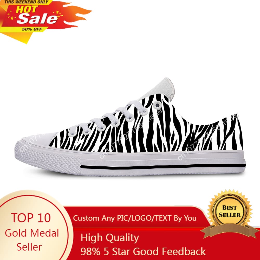 Summer Zebra Print Stripe Cute Funny Casual Shoes Low Top Latest Board Shoes Lightweight Breathable Female Men Women Sneakers
