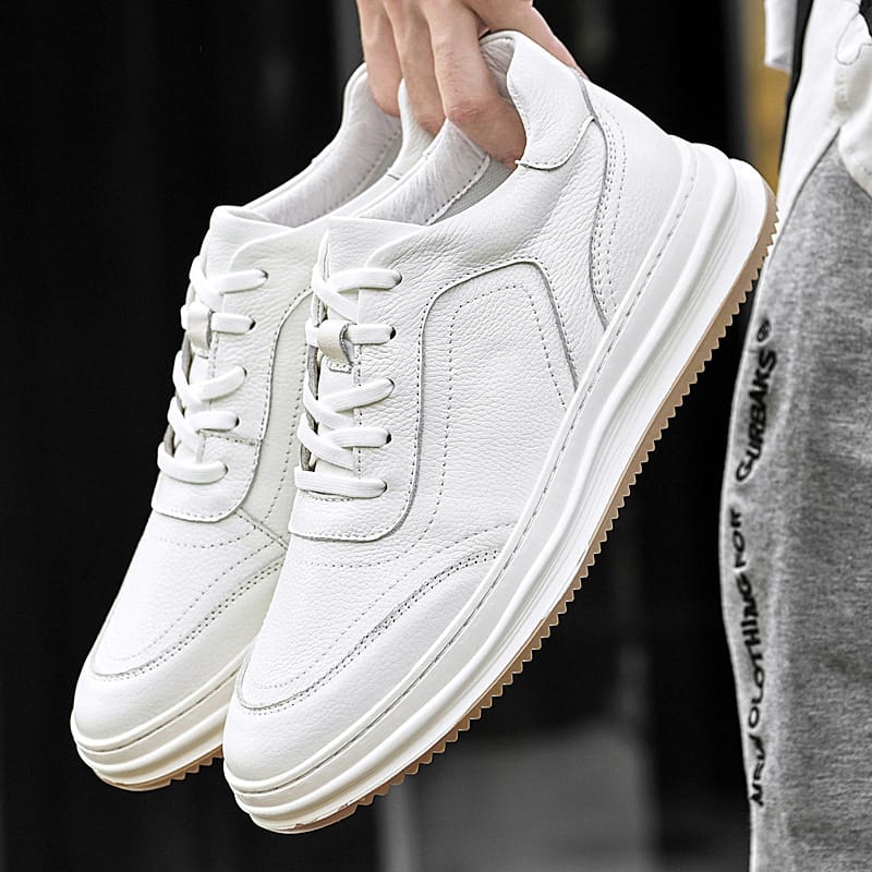 New Mens Casual Shoes Genuine Leather Lace-up Classic Sports White Sneakers Fashion Casual Man Trendy All-match Comfy Men Shoes