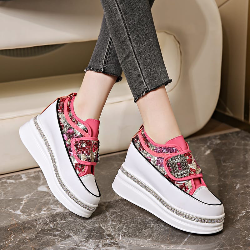 2024 Brand Shoes for Women Sequins Women's Vulcanize Shoes Fashion Crystal Ladies Casual Shoes New Round Head Platform Sneakers