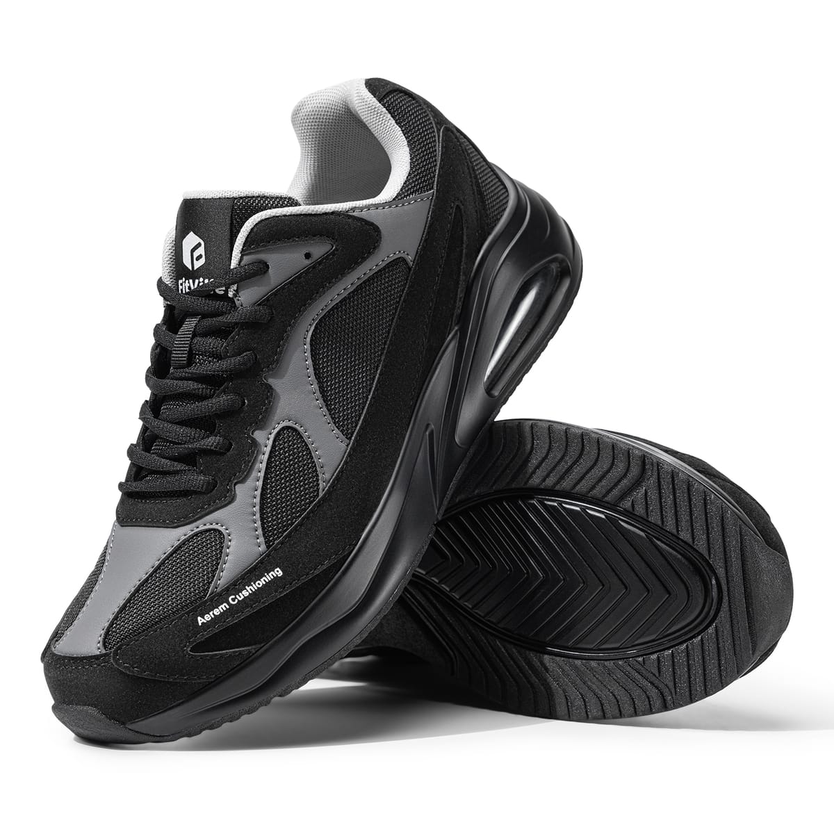 Fitville Men's Extra Wide Walking Shoes Wide Cushioned Sports Shoes For Swollen Feet Flat Feet Arch Fit Relieve Heel Pain Black