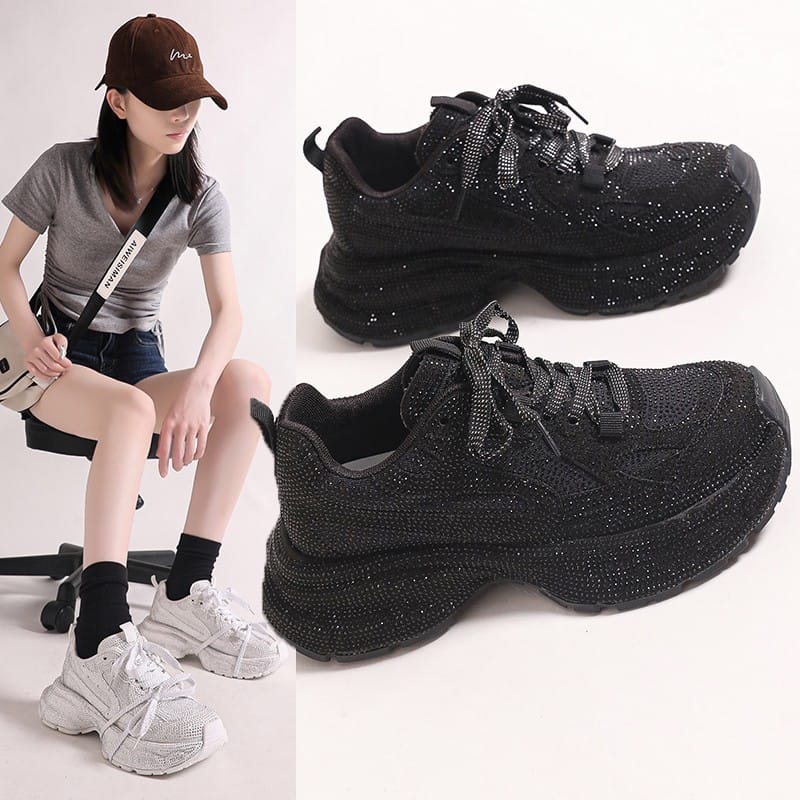 High Appearance Level Thick Sole Full Diamond Fashion All Comfortable Non-slip Breathable Sports Wear-resistant Women's Shoes
