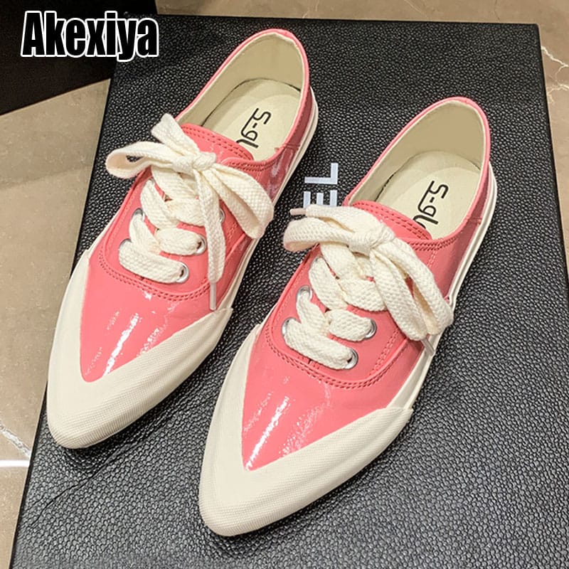 Pointed Toe Flat Sneakers For Women Autumn Fashion Breathable Shoes Woman Lace Up Casual Flats Shoes Bc4854